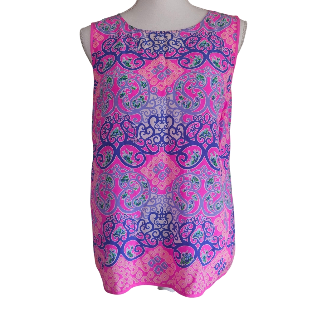 Lilly Pulitzer Silk Sleeveless Behind The Gates Iona Shell Top with Button Back